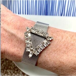 Stainless Silver Banded Bracelet, Pendant Charm Swarovski